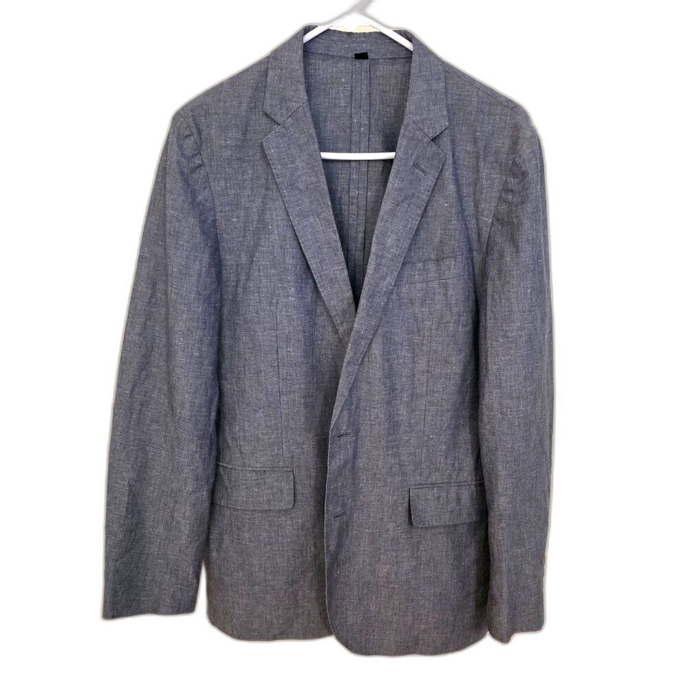 J Crew Ludlow Suit Jacket Mens 38R Blue Cotton Linen Somelos Unstructured Blazer